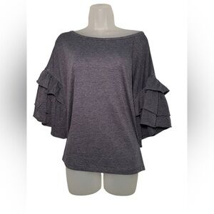 Chaser New Cotton Blend Puff Sleeve Blue Top Size Large
